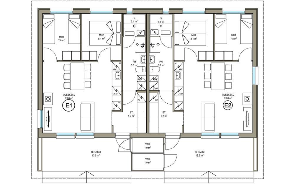 E 2 VAPAA 54.0m² 3h + k Myyntihinta: Velaton: 142 000 Parimökissä on tilava yhtenäinen oleskelutila ja kaksi makuuhuonetta.