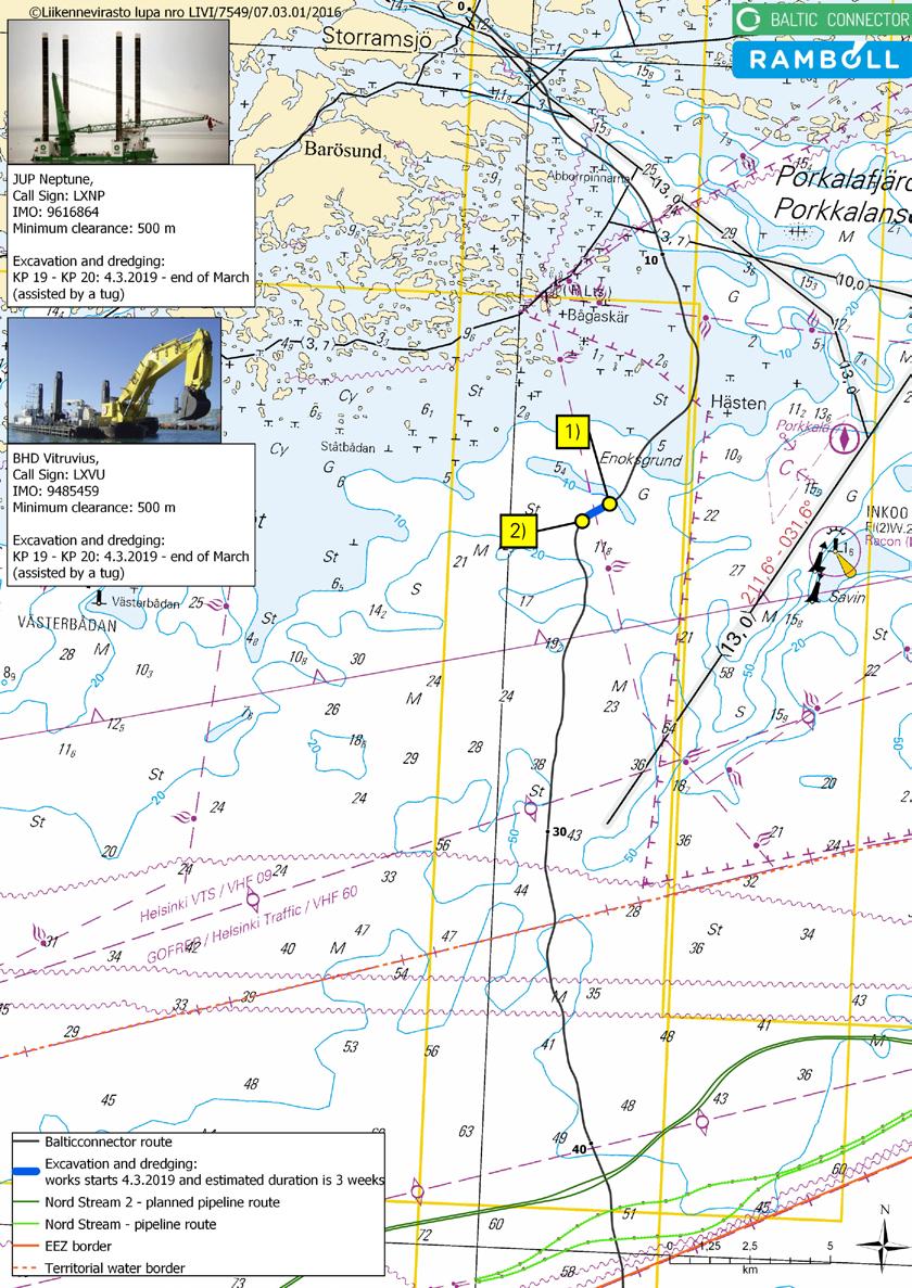 Pohjoinen Itämeri/Norra Östersjön/Northern Baltic Tiedotuksia/Upplysningar /Announcements *31(T) /2019 (2019-02-28) Suomi. Suomenlahti. Inkoon edusta. Baltic Connector kaasuputki. Louhintatöitä.