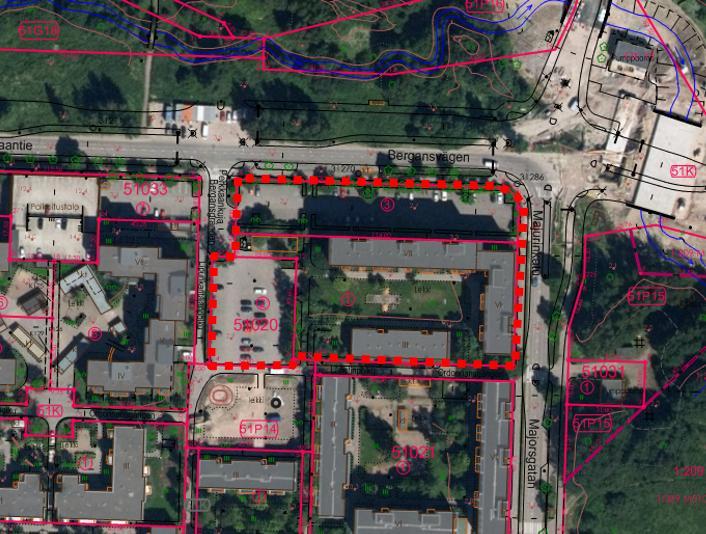 sijoittuminen kortteliin 51020 tiivistämällä nykyistä rakennuskantaa.