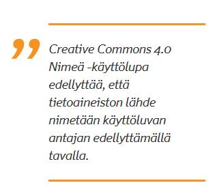 Tietojen ja rajapintojen käyttöehdot ja tietojen ylläpito Livin työkaluilla tallennetut tiedot ovat avointa dataa (CC 4.