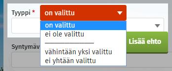 Haun voi valita pudotusvalikosta eli haluaako hakea niin, että tieto on valittu tai ei ole valittu.