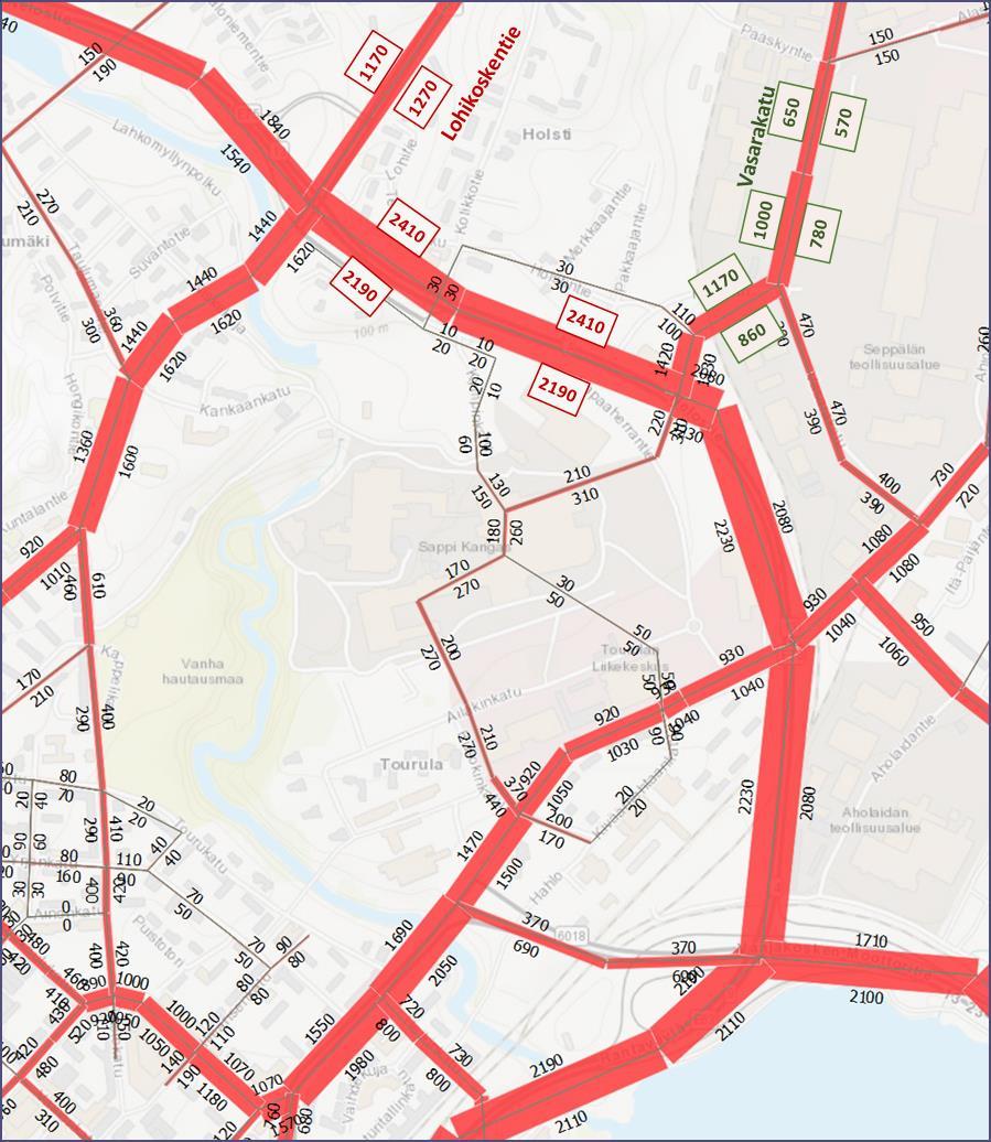 LIIKENNEMÄÄRÄT 2040 Tarkastelutilanteen liikennemäärät perustuvat Strafican laatimaan Jyväskylän liikenneennustemalliin. VT4 ja ympäröivä katuverkko, Liikenteen toimivuustarkastelut 30.12.