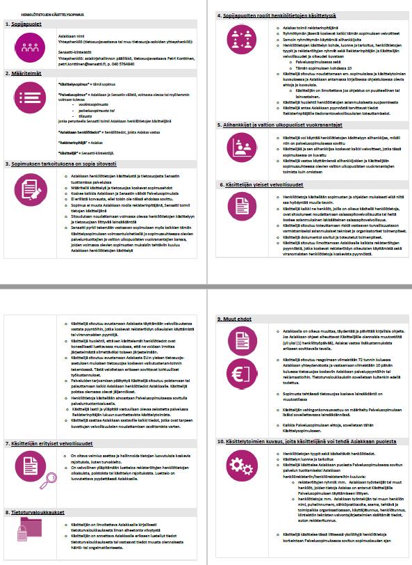 38 Kuva 1: Ensimmäinen oikeusmuotoiltu sopimus 6.3.2 Toinen sopimusmalli Toisena sopimuksena muotoiltavaksi päätyi toimeksiantajan Esitystekniikan laitteiden huolto- ja ylläpitopuitesopimus.