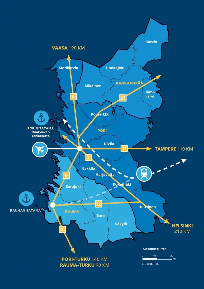 SATAKUNTA 220 398 asukasta (2017) 17 kuntaa, joista 7 on kaupunkeja. Maakunnan keskuskaupunki Pori, n. 85 000 as. Väestöntiheys (1.1.2016) : 28,51 as/km 2.