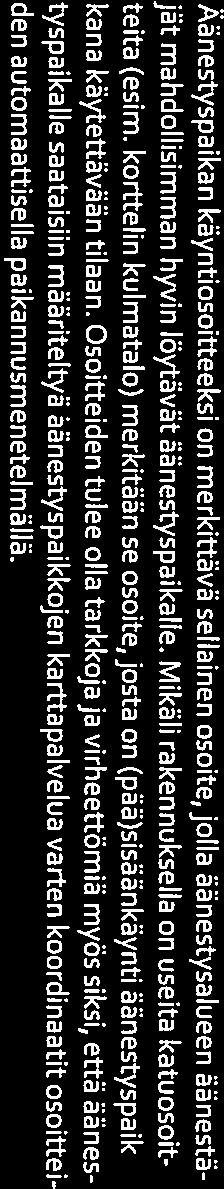 soitteiden tulee olla tarkkoja ja virheettömiä myös siksi, että äänes tyspaikalle saataisiin määriteltyä äänestyspaikkojen karttapalvelua varten koordinaatit osoittei den automaattisella