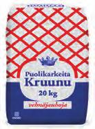 Vahvasitkoinen, puolikarkea yleisjauho leivontaan  Litrapaino: 650 g/l Me: 4 x 4 kg = 16 kg Pakkaus: pussi 16416597116740 81024 Kruunu Puolikarkea