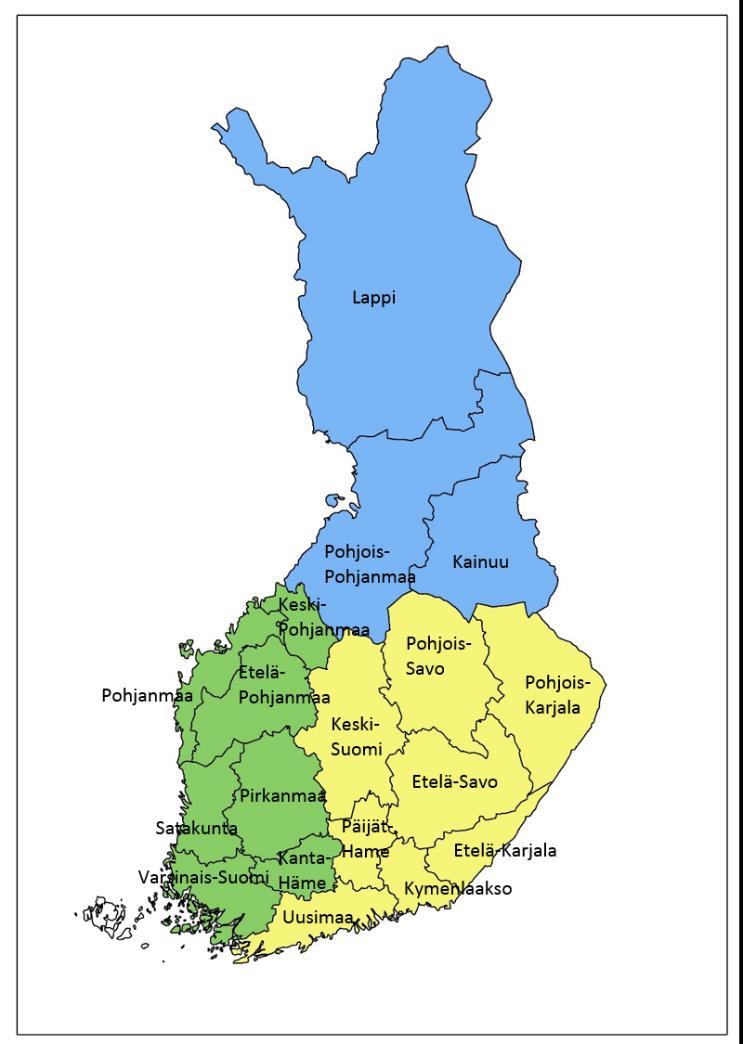 Esitys yhteistyöalueista Pohjois-Suomi Kalatalous ja vesitalous koko alueella Vesienhoidon koordinointi: Pohjois-Pohjanmaa ja Kainuu (VHA 4) ja Lappi (VHA 5-7) Länsi-Suomi Vesienhoidon
