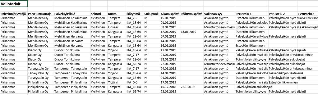 Esimerkki 2. Palvelunjärjestäjän raporttikokonaisuus: A.