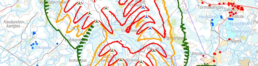 voimalat ovat tuotannossa) lähimpien asuinrakennusten ja