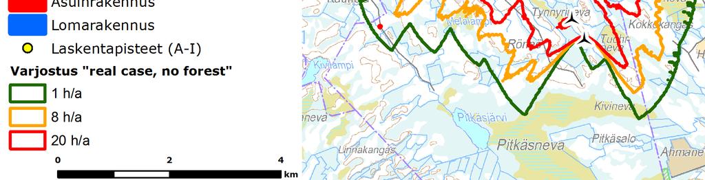 Nykytilanteen laskennalliset varjostustulokset kun tuotannossa