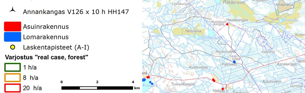 Laskelmissa suojaava puusto on huomioitu.
