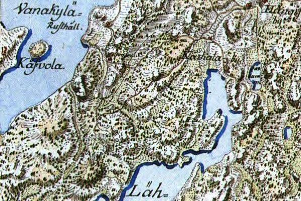 1783 Kouvola Ote kuninkaan kartastosta vuodelta 1783. Kartan luoteisosassa on Hiidenveden eteläisimmän lahden Vaanilan- eli Vasarlanlahden suuosaa.
