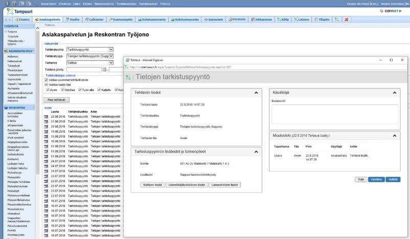 Digihuoneistotietopalvelu Tietojen tarkistuspyyntö ja sen käsittely Tampuurissa, vaihe 1/4!