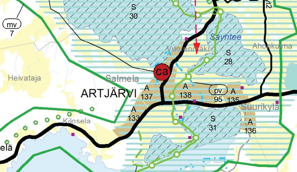 Ote maakuntakaavasta. Yleiskaavat Alueella on voimassa Artjärven Järvialueiden oikeusvaikutteinen osayleiskaava, joka on hyväksytty Artjärven kunnanvaltuustossa 10.11.1999 ja vahvistettu 8.11.2000.