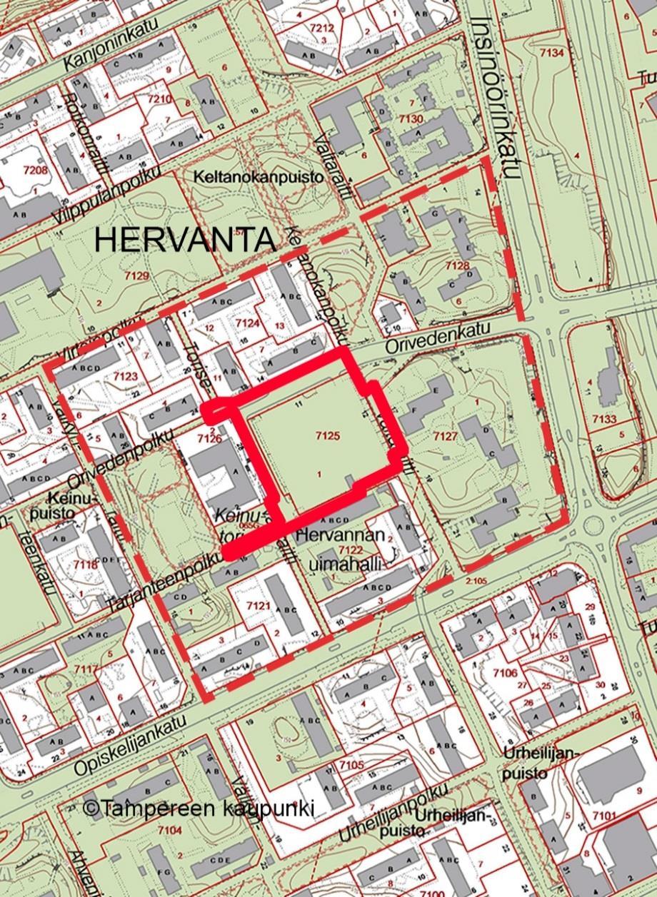 TAMPEREEN KAUPUNKI HERVANTA KORTTELI 7125, ORIVEDENKATU 11, VALTA- RAITTI 12, PYSÄKÖINTIALUE ASUMIS- LIIKE- JA SOSIAA-