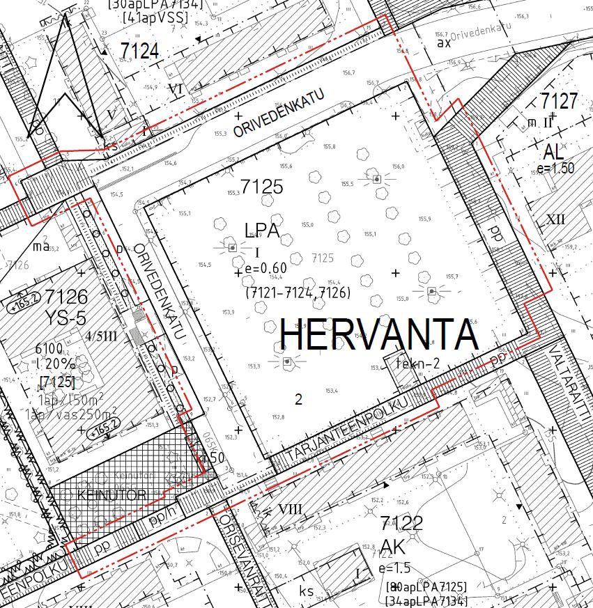 Asemakaava Kaavamuutosalueella, korttelissa 7125 sekä osalla Orivedenkatua on voimassa 12.1.2000 hyväksytty asemakaava nro 7613. Sen mukaan kortteli 7125 on autopaikkojen korttelialuetta (LPA).