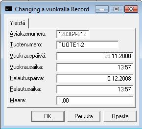 Tiedot siirtyvät tiedonpurkuohjelmien avulla Atlas-Kalustonlainausohjelmaan niin että Asiakkaalle (asiakasnumero) luodaan uusi lainausrivi jokaiselle lainatulle tuotteelle (tuotekoodit).