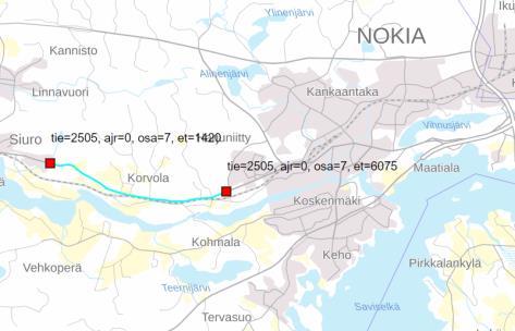 LIIKENTEEN KEHITYS TIEREKISTERISTÄ Tierekisterin mukaan Siuronvaltatien (yhdystie 2505, Nokianvaltatien jatke) liikennemäärä Nokian keskustan länsipuolella kasvoi