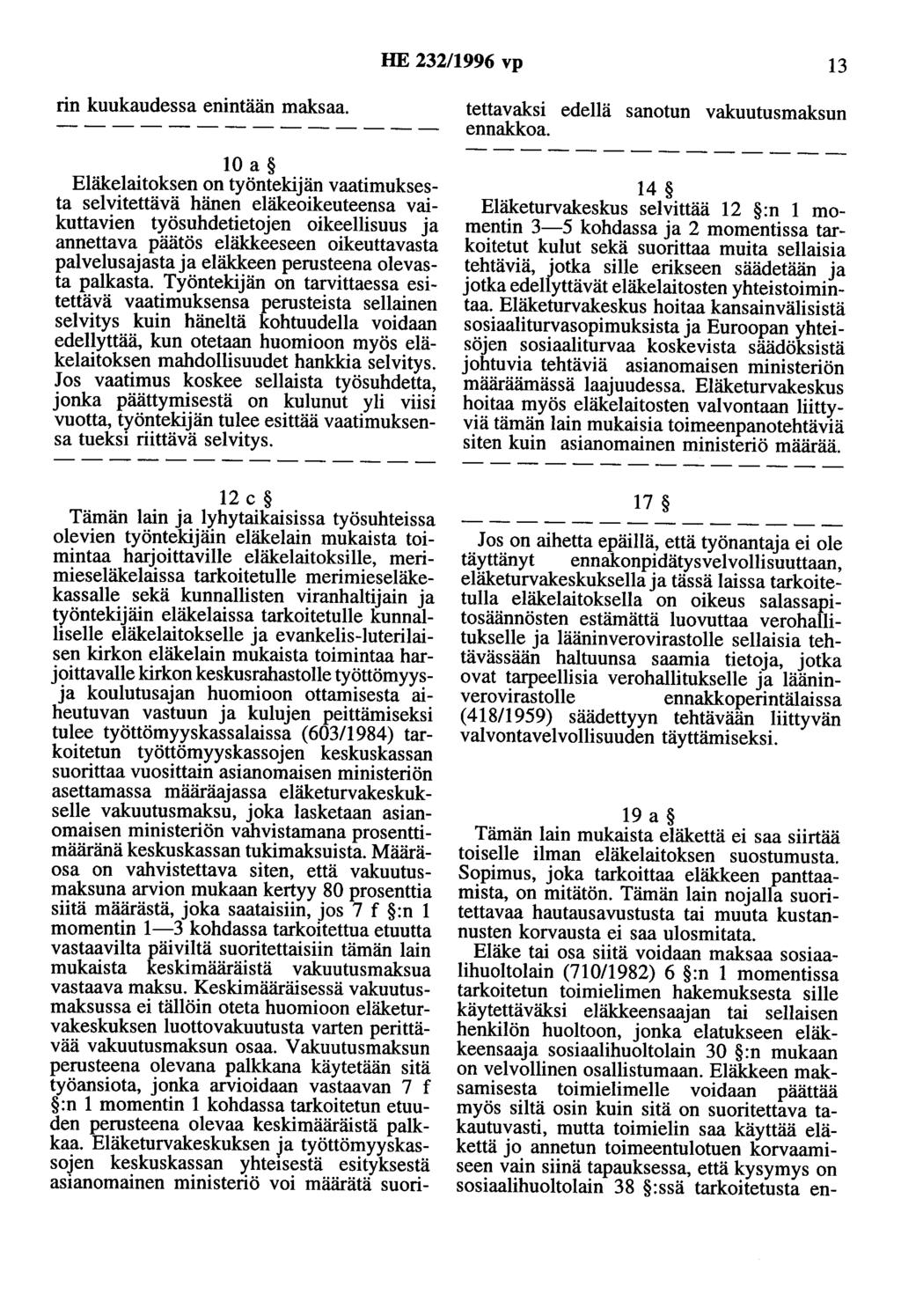 HE 232/1996 vp 13 rin kuukaudessa enintään maksaa.
