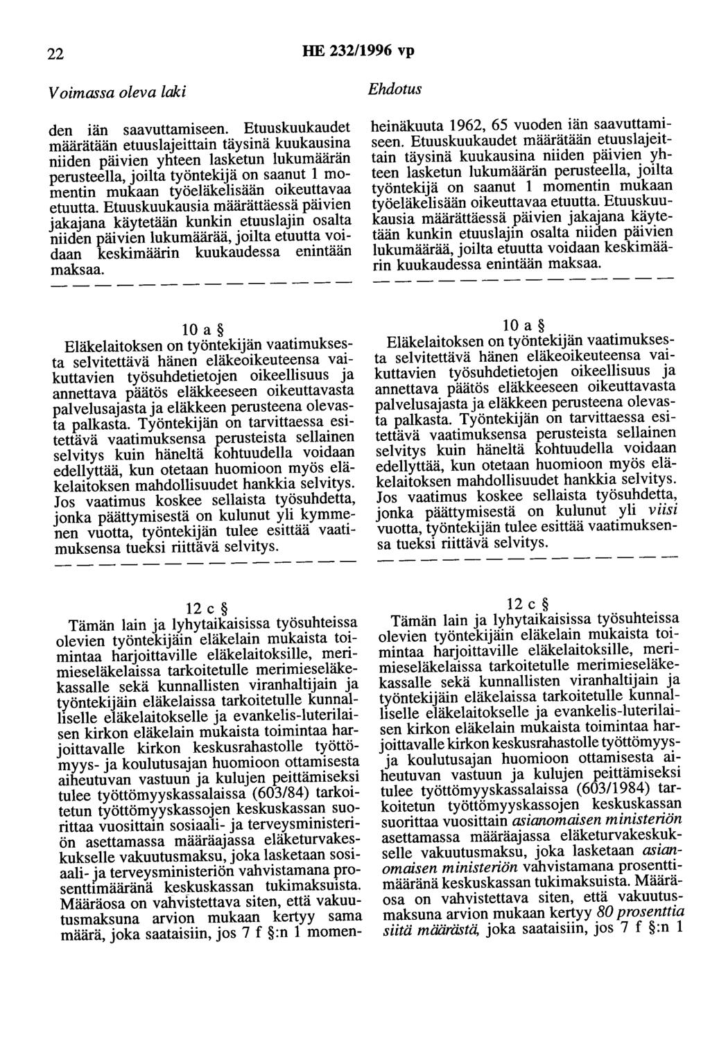 22 HE 232/1996 vp den iän saavuttamiseen.