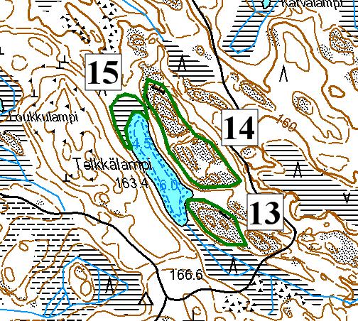 14 Kartta 6. Kivijärven tutkimusalueen 9 arvokkaita elinympäristöjä 13 15. Alue 10. Merkittäviä luontoarvoja.