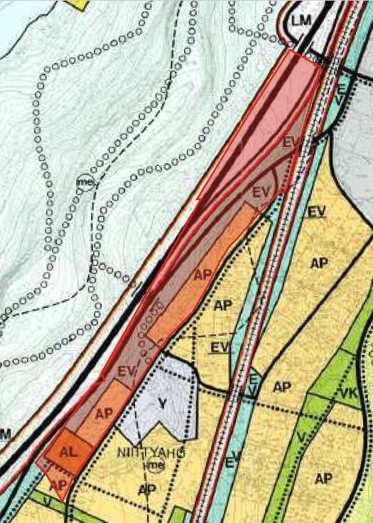 Suunnittelualueelle sijoittuu pientalovaltaista aluetta (AP), asuin-, liike- ja toimistorakennusten korttelialuetta (AL), suojaviheraluetta (EV) ja tieliikenteenaluetta (LM).