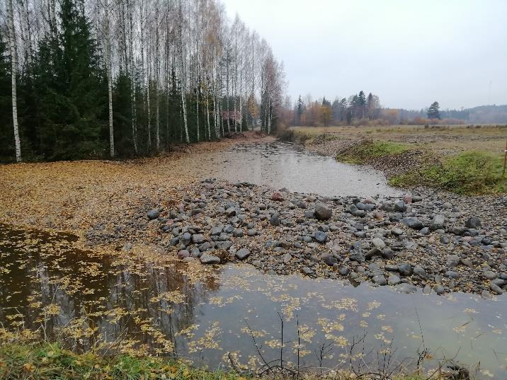 Kuva 6. Vasemmalla Piilonojaan tehty uusi laskeutusallas. Vasemmalla Piilonojan sivuhaaraan tehtyä kaksitasouommaa.