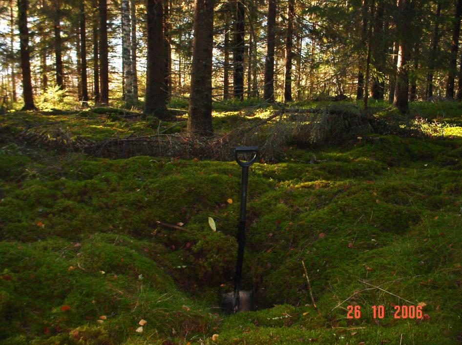 Huomiot: Paikalla on pieni hiilihauta (tai mahdollisesti naurishauta). Kuopan pohjalla on ohut (n.