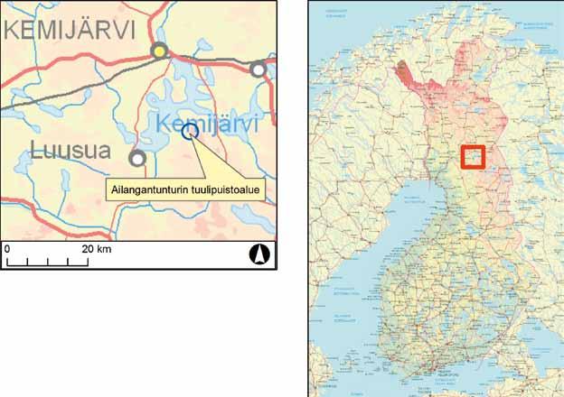 Ailangantunturin tuulipuistoalueen sijainti.