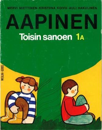 28. KUNNAS, Kirsi Aikamme aapinen. Kirsi Kunnas apunaan työryhmä: Veli Nurmi, Seija Nöjd ja Kyllikki Röman. Kuvittanut Elina Vanninen. Esillä 3. painos. WSOY 1971. 1. painos ilmestynyt 1968.