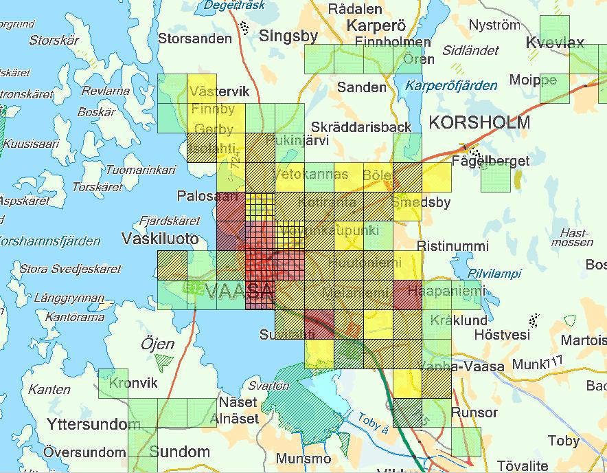 2.3. Riskiluokan määrittävät onnettomuudet Regressiomallilla määritellyn riskitason lisäksi pelastuslaitos arvioi ne ruudut riskiruudut jossa on tapahtunut riskiluokan määritteleviä onnettomuuksia