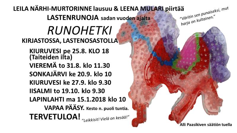 19.10.2017 Runohetki Iisalmen kirjaston lastenosastolla klo 9.30. Yleisöä n. 30 henkilöä.