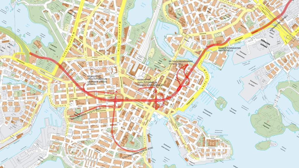 Kuva 4. Tarkasteltu vaihtoehto Ve C-7, Pohjoinen linjaus jossa lyhyt päätunneli 2.1.3.