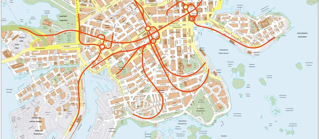 linjaus) Satamien yhteydet o Länsisataman yhteys o Eteläsataman yhteys ( VE1 pohjoisempi linjaus) o Eteläsataman yhteys ( VE2 eteläisempi linjaus) o Katajanokan yhteys Yhteydet katuverkkoon o