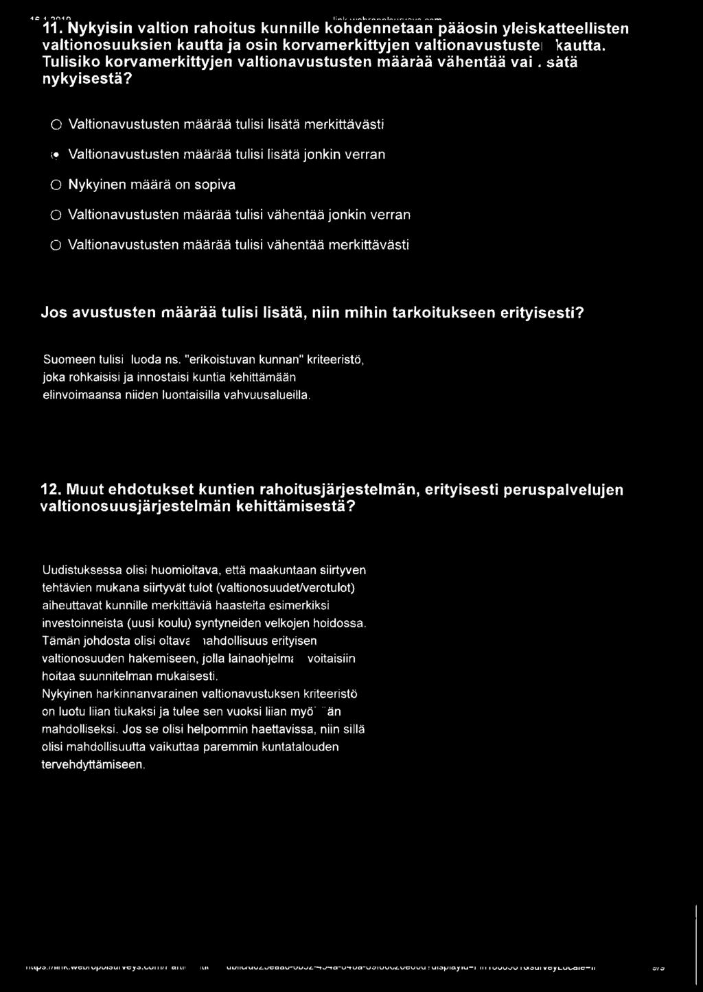 O Valtionavustusten määrää tulisi lisätä merkittävästi ~ Valtionavustusten määrää tulisi lisätä jonkin verran O Nykyinen määrä on sopiva C Valtionavustusten määrää tulisi vähentää jonkin verran c