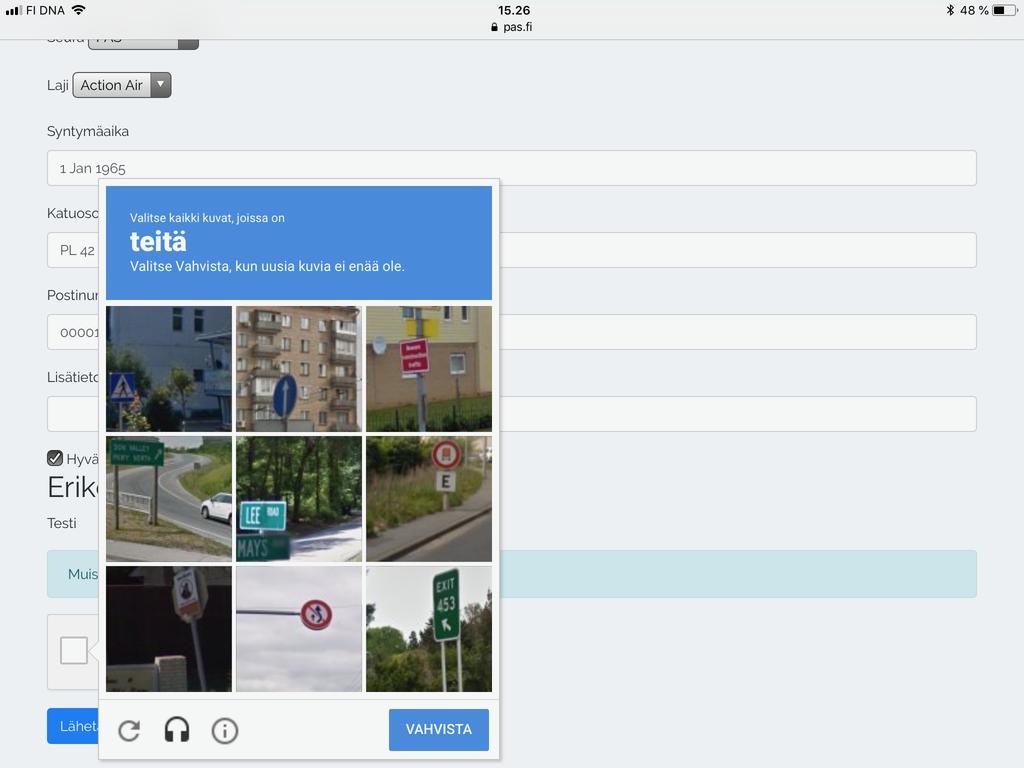Google recaptcha saattaa vaatia