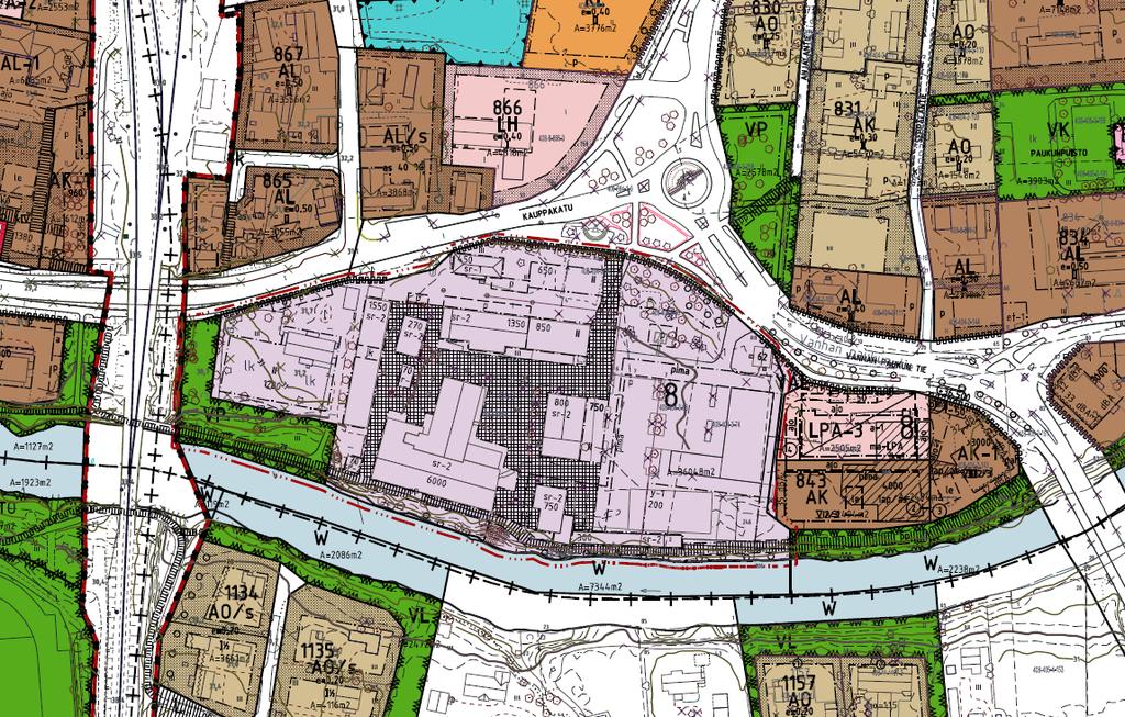 LAPUAN KAUPUNKI 8. LIUHTARIN KAUPUNGINOSAN ASEMAKAAVAN MUUTOS VANHAN PAUKUN ALUE, OSAKORTTELI 843 3 Kuva 2. Ote asemakaavayhdistelmästä ja suunnittelualueen rajaus 3.