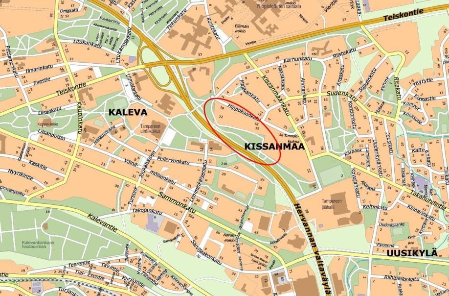 2 2. SUUNNITTELUALUEEN KUVAUS 2.1 Nykytila 2.1.1 Yleiskuvaus Suunnittelualue sijaitsee Kissanmaan kaupunginosassa, noin 3 km etäisyydellä Tampereen ydinkeskustasta itään.