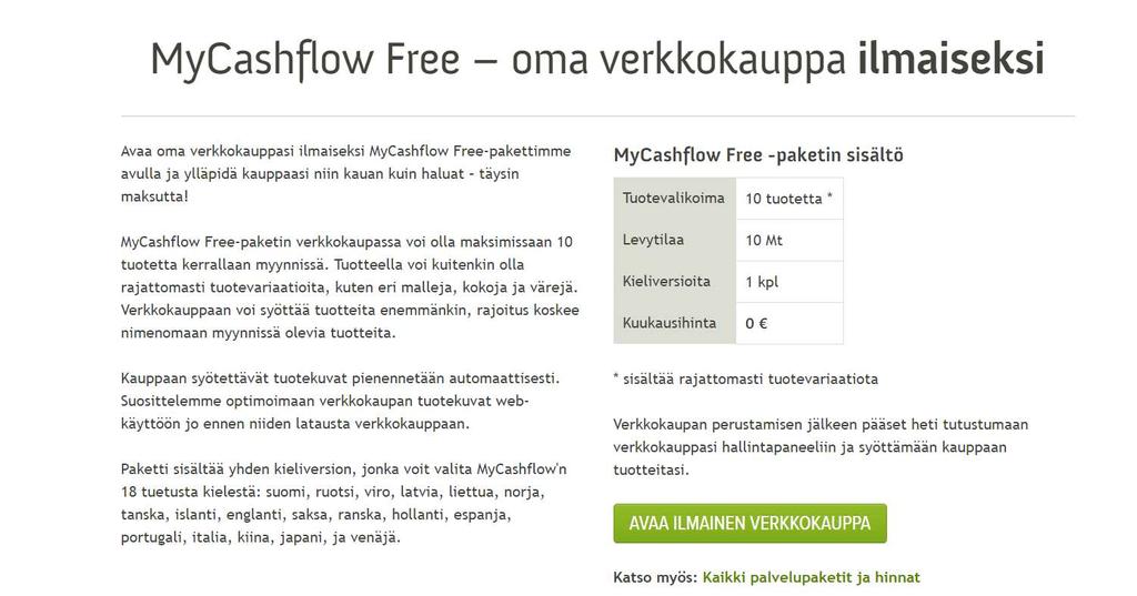 Ilmainen verkkokauppa pienelle: Huom! Ilmaisversiossa osoite muotoa minunkauppa.