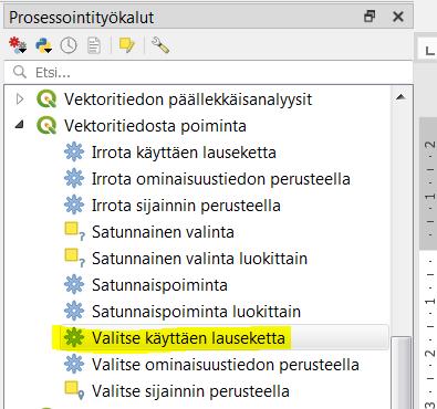 14 (25) QGIS-työvaiheet: 1. Valitaan ensin kaikki METE-lehdot kohteet Specialfeaturestaulusta.