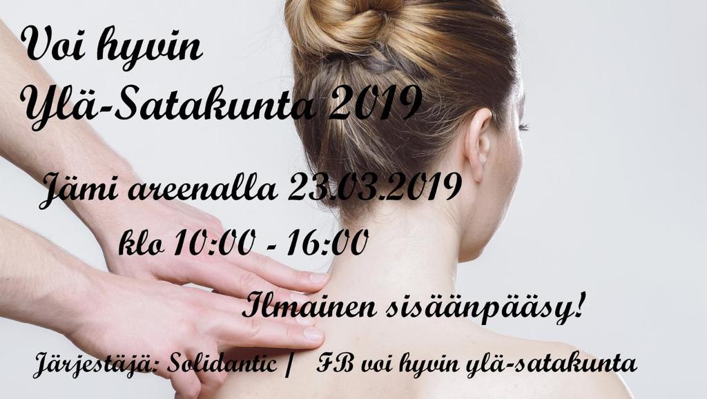 Voi Hyvin Ylä-Satakunta Lauantaina 23.3 Jämi Areena täyttyy teemalla Hyvinvointi. Tähän ilmaiseen tapahtumaan kannattaa lähteä koko perheen voimin mukaan.