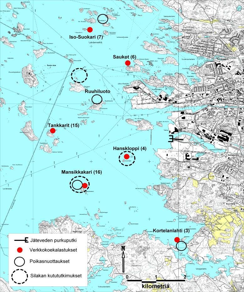 44 Verkkokoekalastukset Rauman edustan merialueen kalaston runsautta ja rakennetta selvitettiin verkkokoekalastuksilla.