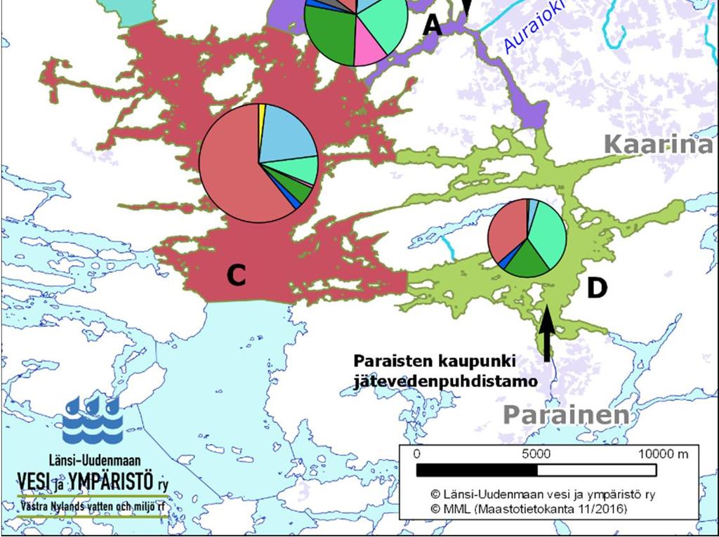 Kaiken kaikkiaan koekalastusten saalis oli pieni. Taulukko 2. Koekalastusten yksikkösaalis kpl (CPUEn) ja g (CPUEw). A. Aurajokisuun lähialue B. Askaistenlahti C. Pohjois-Airisto D.