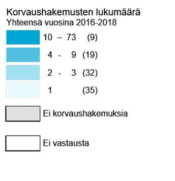 Edelleen vahingot jakautuivat alueittain niin, että naakka- ja kurkivahingot painottuivat Länsi- Suomeen ja valkoposkihanhivahingot Itä- ja Kaakkois-Suomeen.