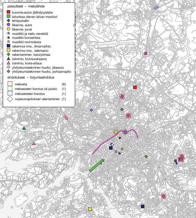Melupalautteet Paikalla-karttapalvelussa Kyselyn lisäksi meluntorjuntasuunnitelman