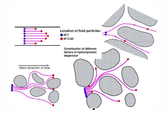347 Figure 10-6. Hydrodynamic dispersion on a microscopic scale.