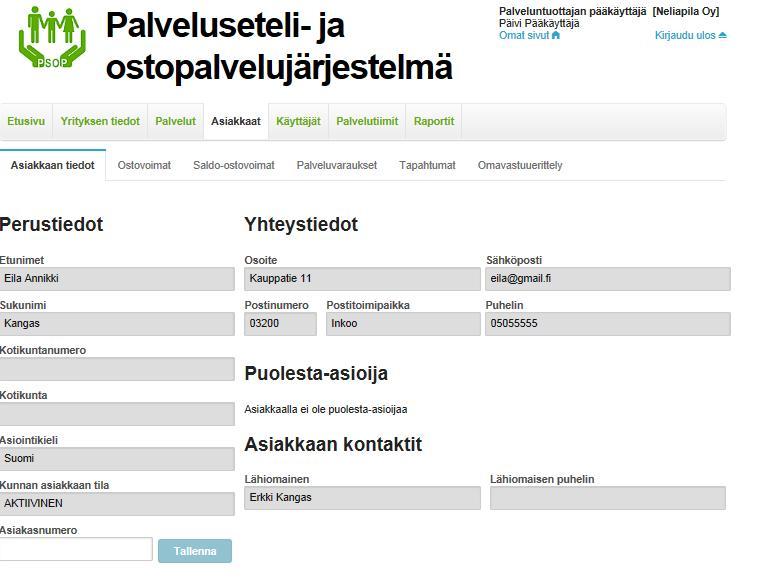 5.3 Asiakasnumeron lisäys Voit antaa asiakkaan tietoihin yrityksesi kyseisestä asiakkaasta käyttämän asiakasnumeron tai muun tunnisteen.