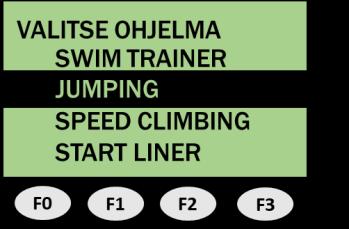 Kellolaite toimii tällöin yhä useiden tuntien ajan. Tee esivalmistelut ja laitteiston testaus aina ennen urheilijoiden testaamista. 3.2 JUMPING-ohjelman käynnistys Käynnistä TIMY painamalla.
