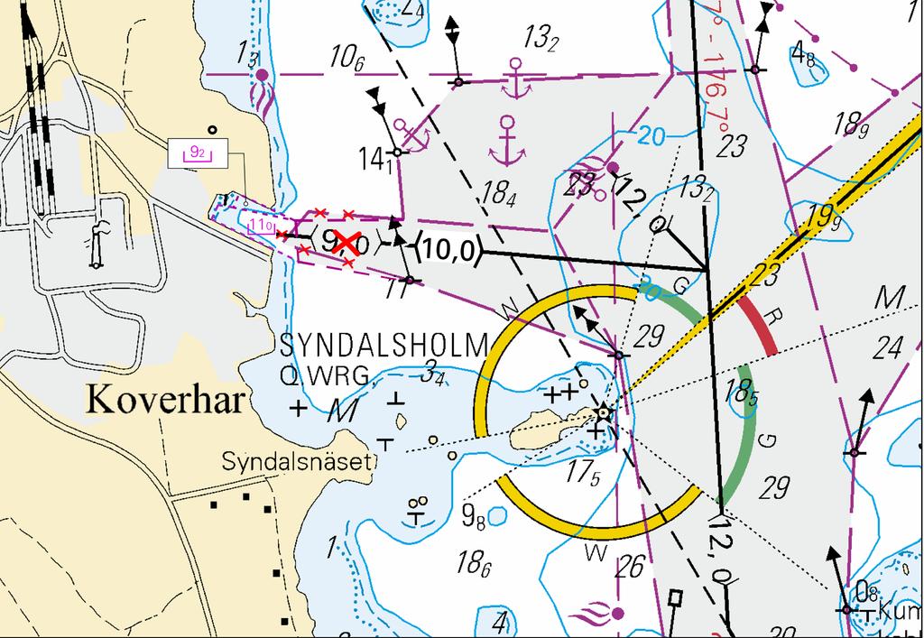 5 21, B635 Harausalueen reunalinja pisteiden välille: Det ramade områdets begränsningslinje mellan positionerna: Swept area edge line between positions: (1) 59 52.742'N 23 13.652'E (2) 59 52.