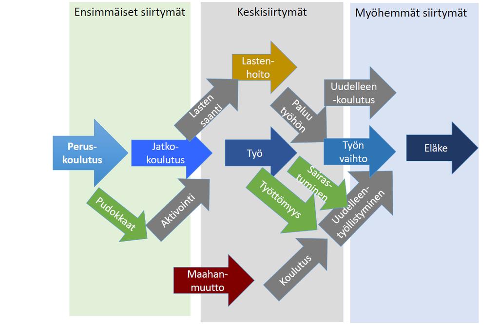 Ihmisen elämän ja arjen polulla tunnistetaan erilaisia siirtymiä ja riskikohtia, joita